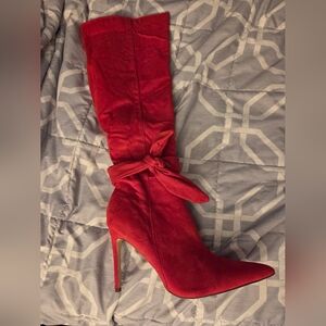 Elegant Red Women's Knee-High Suede Boots